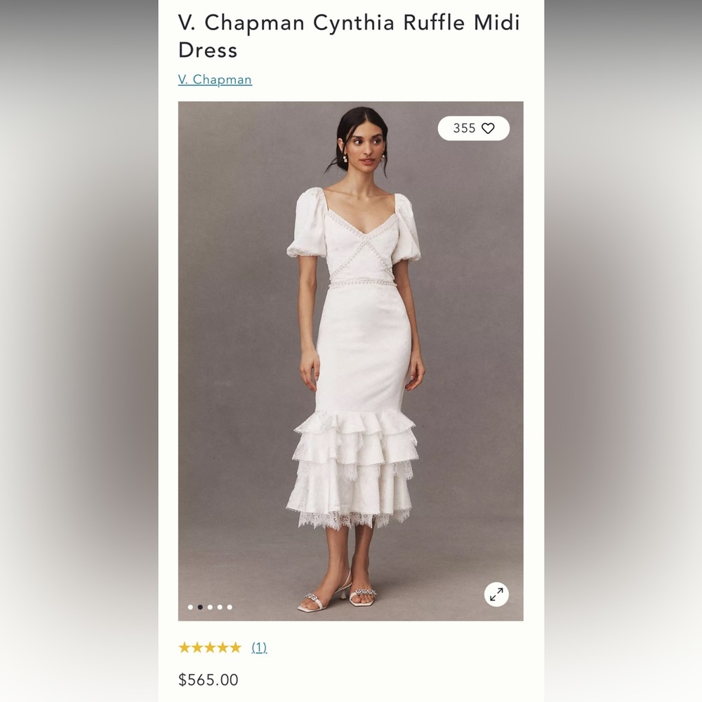 V. Chapman White Ruffle Midi Dress